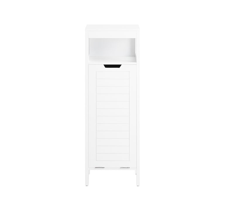 BZr122-w Meuble Bas De Salle De Bain, Meuble Demi-colonne Avec 1 Panier à Linge, Blanc