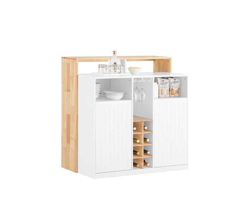 Knl07-wn Ilot Central Mange-debout Avec 2 Portes, Porte-verres à Vin, Porte-bouteilles