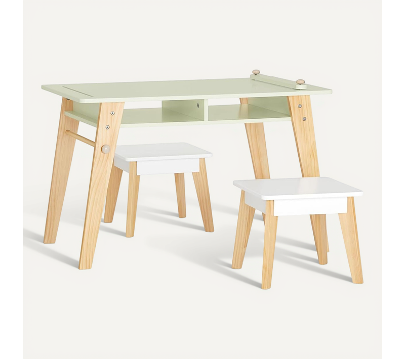Set De 3 Pièces Table à Dessin Avec 1 Porte-rouleau De Papier Et 2 Compartiments Ouverts, Kmb92-gr