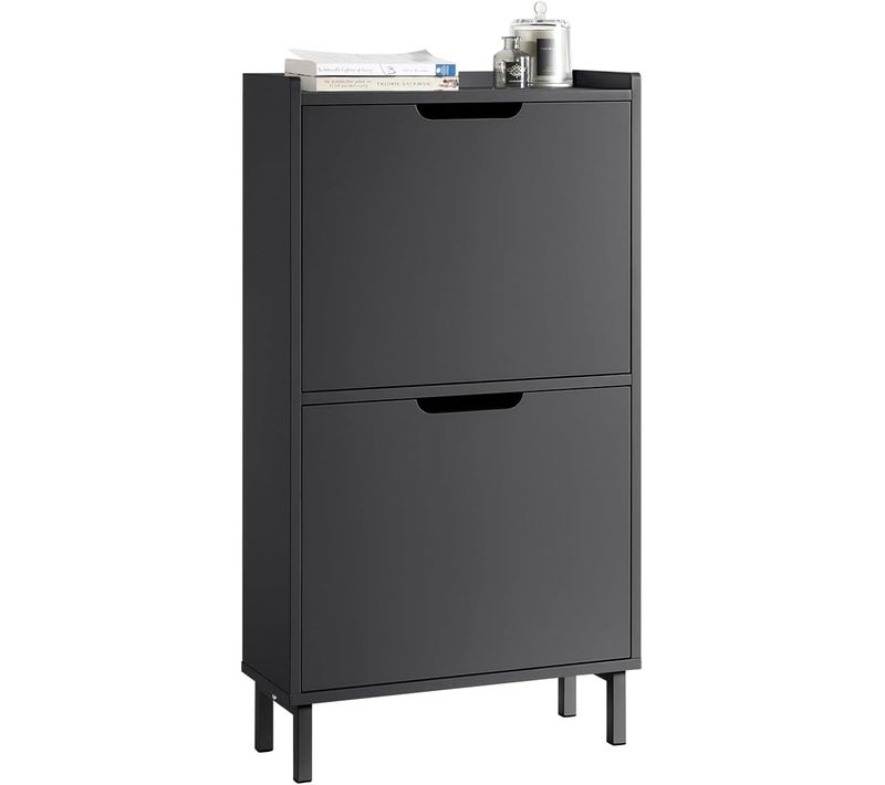 Meuble à Chaussures Meuble De Rangement à Chaussures Avec 2 Abattants, Noir, Fsr151-sch