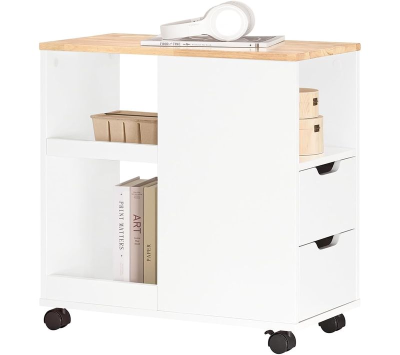 Bout De Canapé, Table D'appoint Avec 2 Tiroirs, Compartiment Ouvert, Blanc, Fbt130-wn