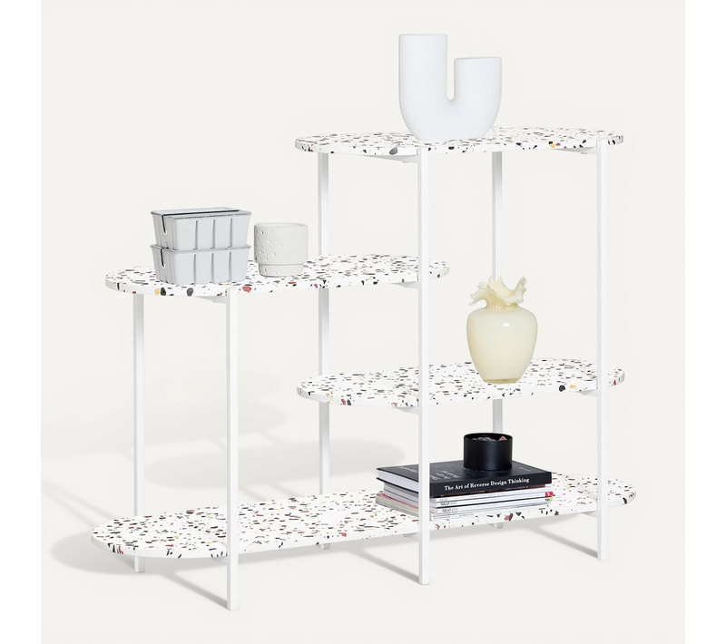 Table Console, Table D'appoint, Étagère Asymétrique à 4 Niveaux, Cadre En Métal, Blanc, Fsb89-w