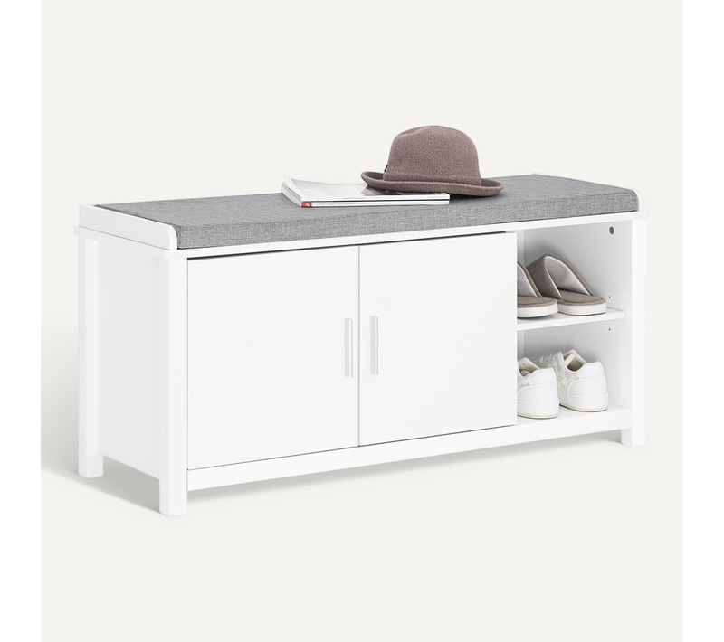 Banc à Chaussures Banc De Rangement , 2 Portes Coussin Rembourré,blanc, Fsr168-w