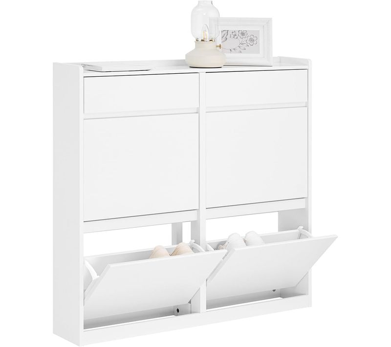 Meuble à Chaussures Meuble D'entrée, Blanc, 2 Tiroirs Et 4 Portes, Fsr169-w