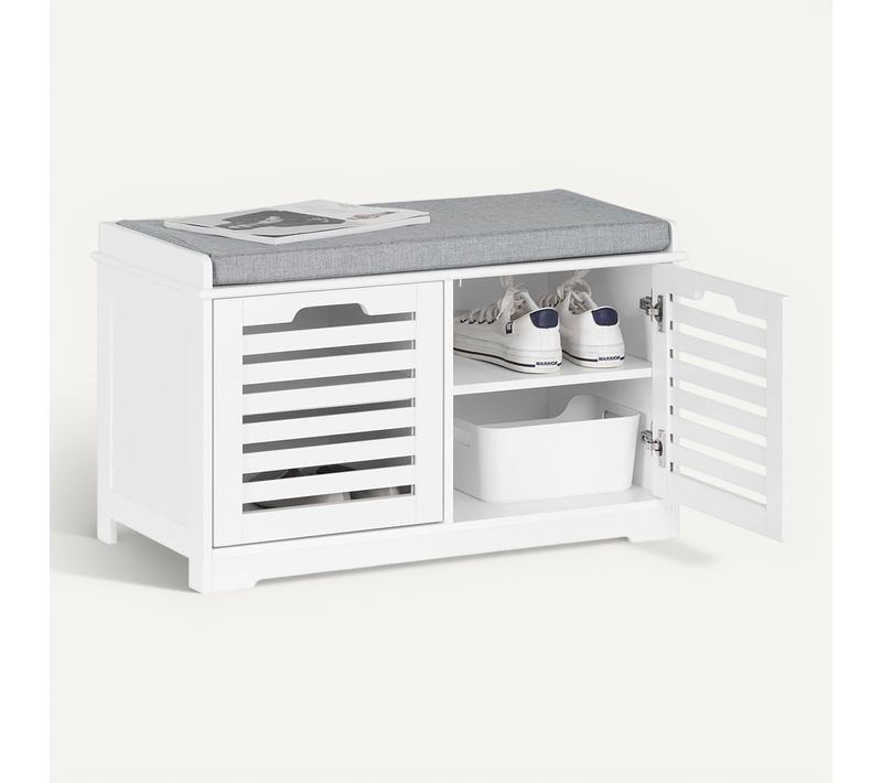 Banc à Chaussures Banc De Rangement à Chaussures, 2 Portes Et 4 Compartiments, Blanc, Fsr23-ii-w
