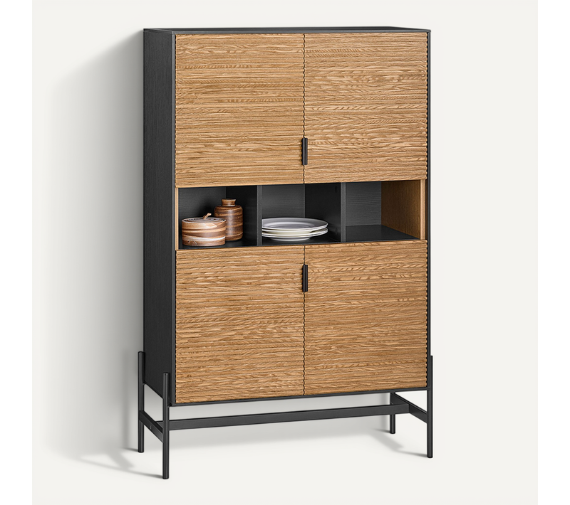 Buffet De Cuisine, Meuble De Rangement Pour Cuisine Avec 3 Compartiments Ouverts, Hfsb03-sch
