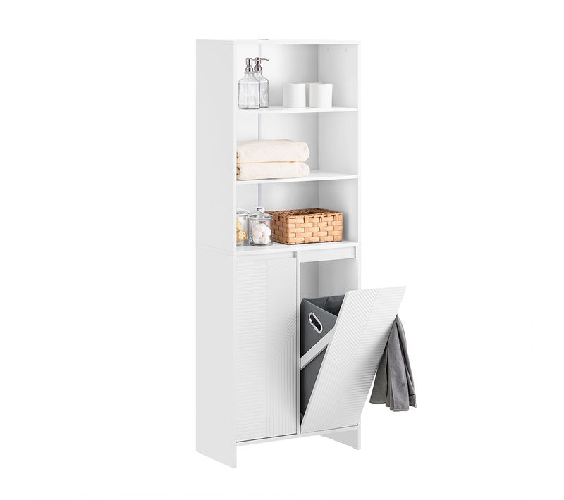 Armoire De Salle De Bain Haute Avec Sac à Linge, Colonne Meuble Salle De Bain,blanc, BZr155-w