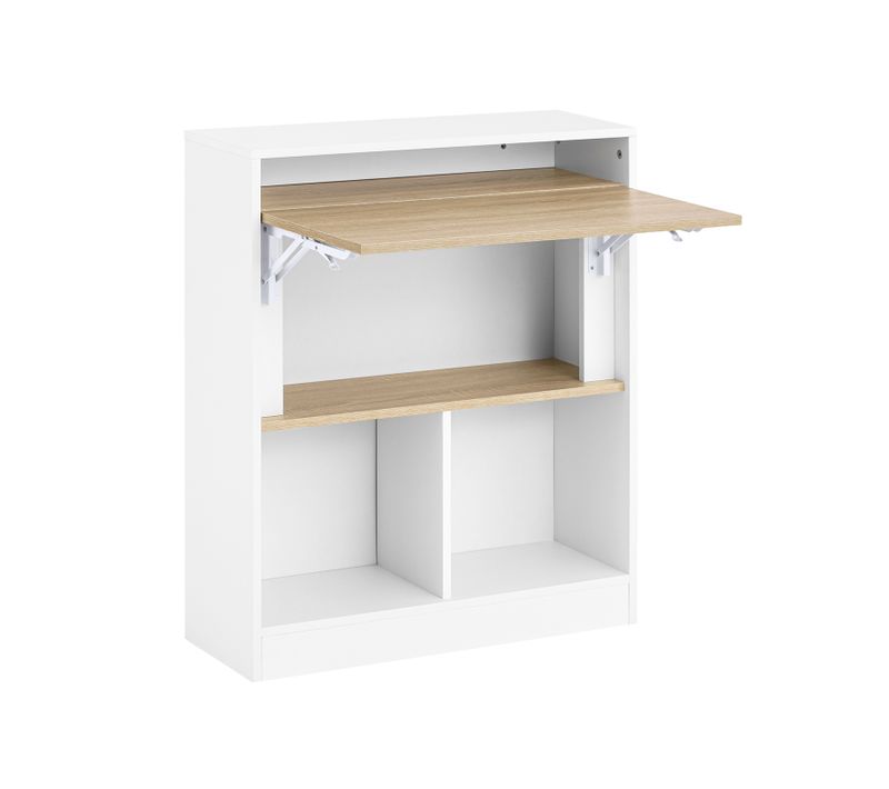 Fwt104-wn Bureau Pliant Compact Avec Etagères, Table D'ordinateur Rabattable En Blanc