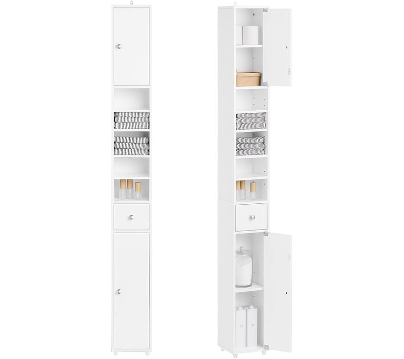Colonne Salle De Bain, Armoire Étroite Avec 1 Tiroir, 2 Portes, Blanc ,BZr167-gw