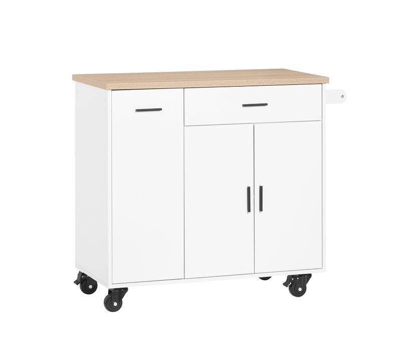 Desserte De Cuisine Îlot De Cuisine Avec 2 Tiroirs, 2 Portes, Porte-torchon Fkw126-wn