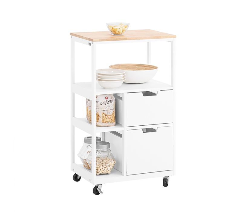 Desserte De Cuisine à Roulettes, 2 Tiroirs, 3 Étagères, Support à Épices, 53 X 37 X 89,5 Cm