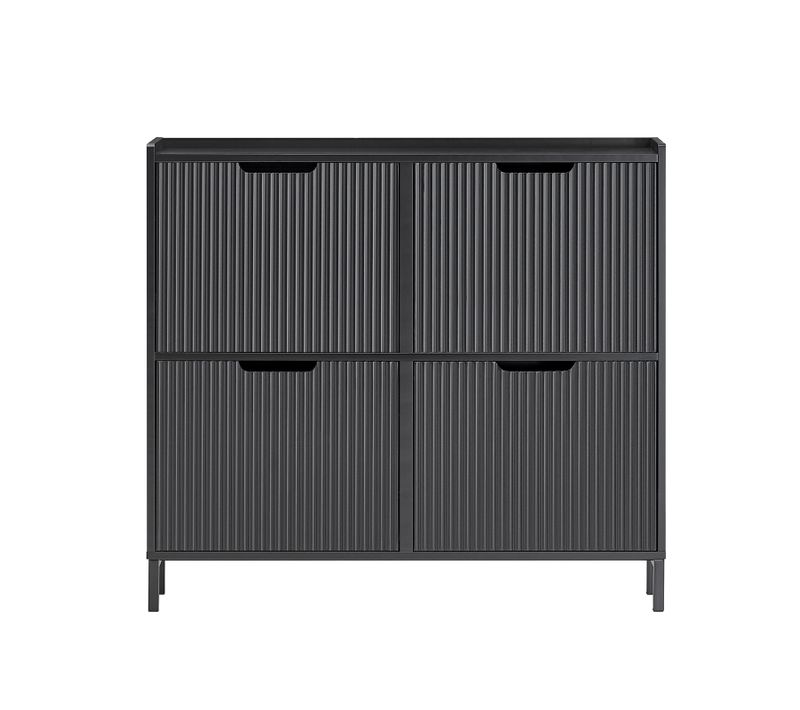 Fsr177-l-sch Meuble à Chaussures 4 Portes Abattantes, Rangement D'entrée En Noir