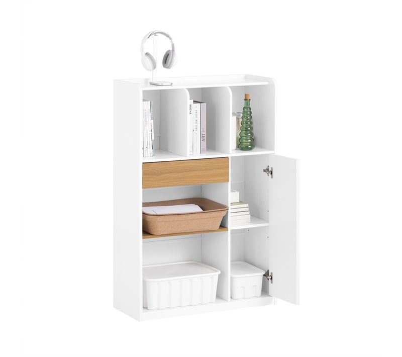 Bibliothèque Bureau Avec 1 Tiroir Et Étagères De Rangement, Blanc, 72x30x110 Cm