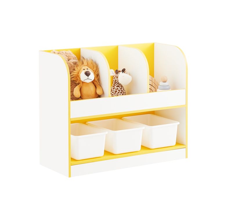 Meuble Rangement Enfant, Étagère à Livres Et Boîtes, 3 Compartiments, 70x30x58 Cm