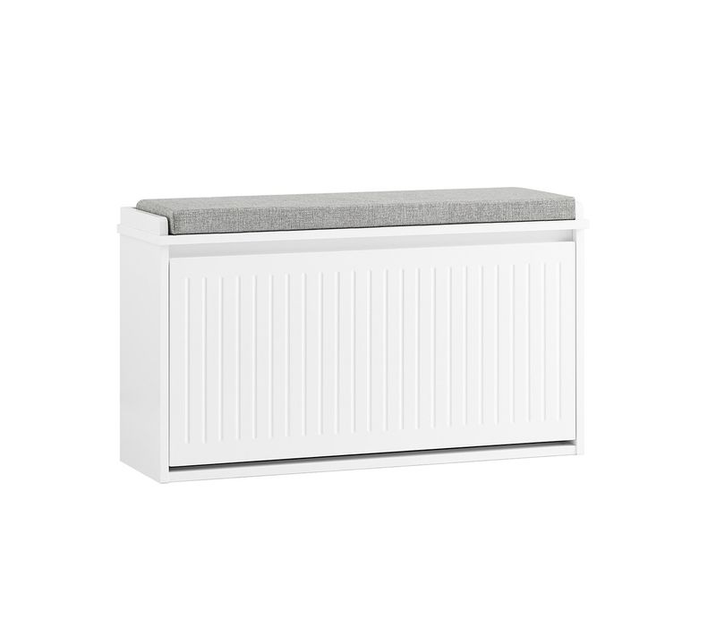 Fsr98-l-w Banc à Chaussures Avec Assise Rembourrée Et Abattant, Meuble D'entrée Blanc