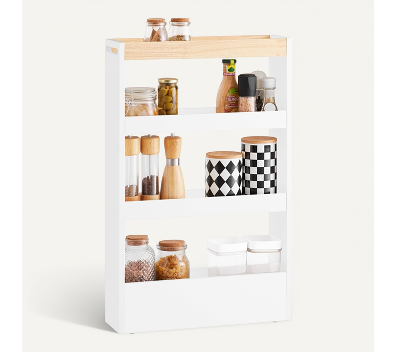 Étagère De Niche à Roulettes, Chariot De Rangement 4 Niveaux, Cuisine/salle De Bain, 15x50x80 Cm