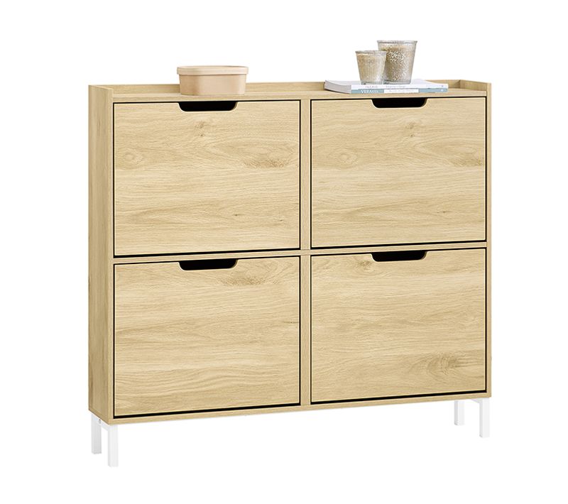 Meuble D'entrée, Armoire à Chaussures, Meuble De Rangement, Commode à 4 Abattants, Naturel,fsr100-n