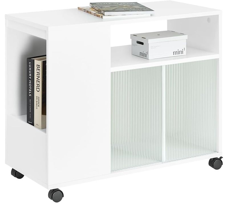 Table D’appoint Bout De Canapé De Salon Caisson De Bureau, Tiroir Et Portes, Blanc, Fbt142-w