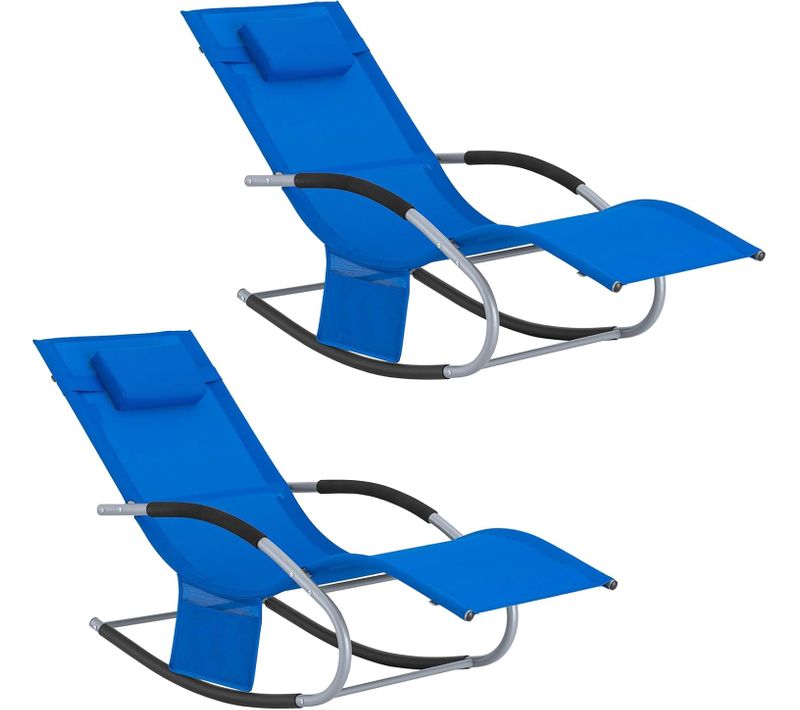 Lot De 2 Bain De Soleil Chaise Longue Appui-tête Et Pochette Latérale Et Repose-pieds, Ogs28-kbx2