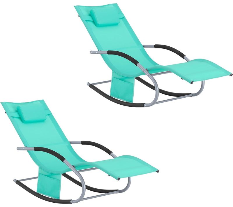 Lot De 2 Bain De Soleil Chaise Longue Appui-tête Et Pochette Latérale Et Repose-pieds, Ogs28-tbx2