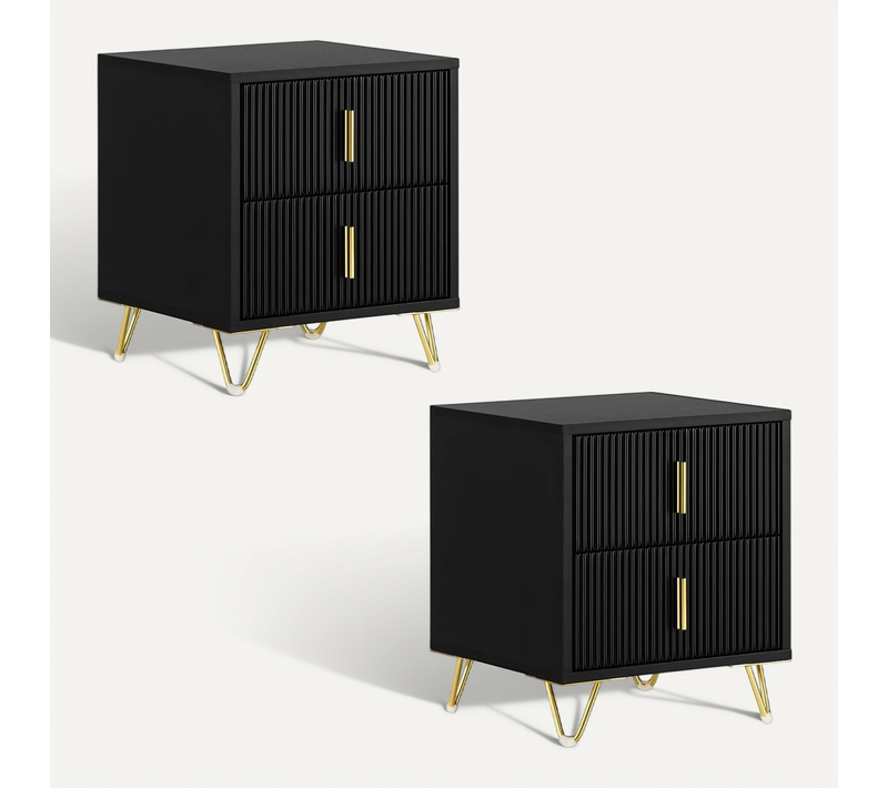 Set De 2 Tables De Chevet Avec 2 Tiroirs Tables De Nuit Bout De Canapé, Noir, Fbt115-schx2