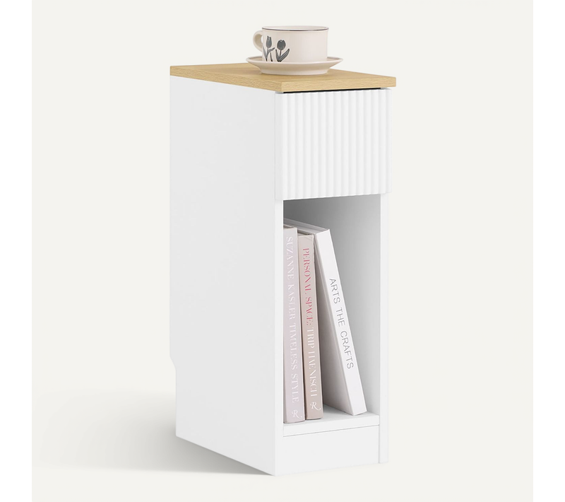 Table De Nuit Étroite Avec Tiroir Design Ondulé, Pour Chambre Et Salon, FBT111-W