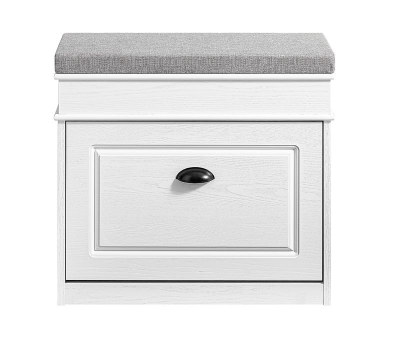 Banc D'entrée Avec Rangement à Abattant, Blanc Bois Vieilli, 61x24x51cm