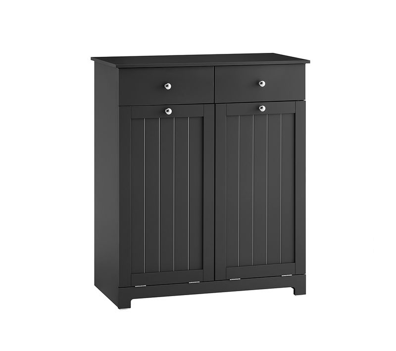 Meuble Salle De Bain 2 Tiroirs 2 Sacs Coulissants Étagère à Linge Noire