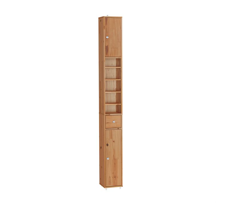 Colonne Salle De Bain En Bois, Armoire Étroite Avec Tiroir Et Étagères Réglables