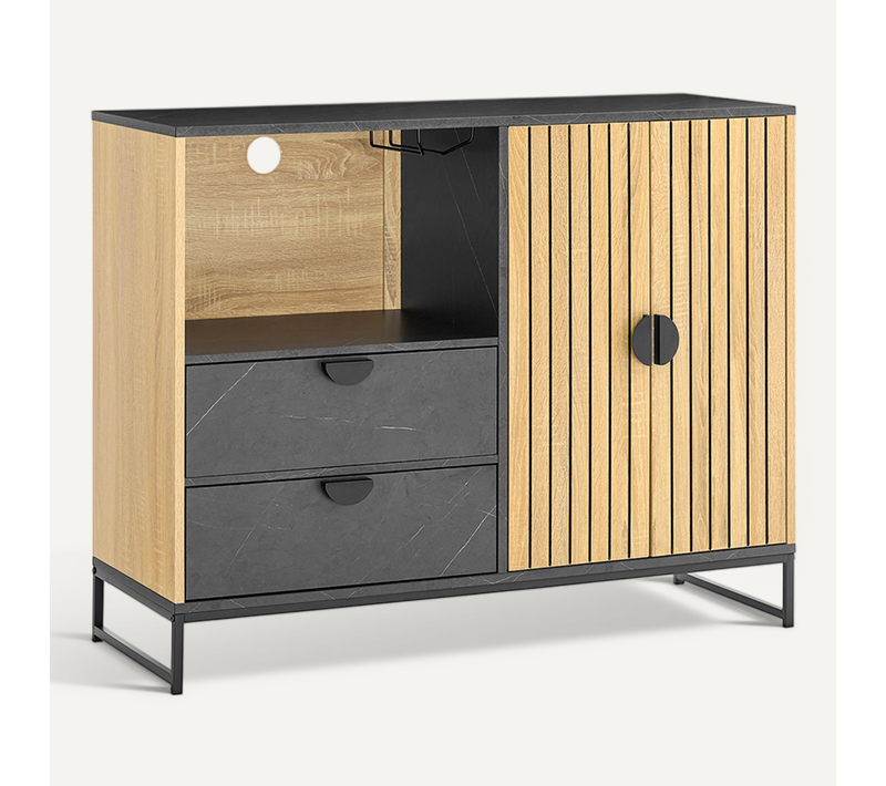 Meuble D'entrée Avec Étagère à Micro-ondes Et Porte-vins, Chêne Noir