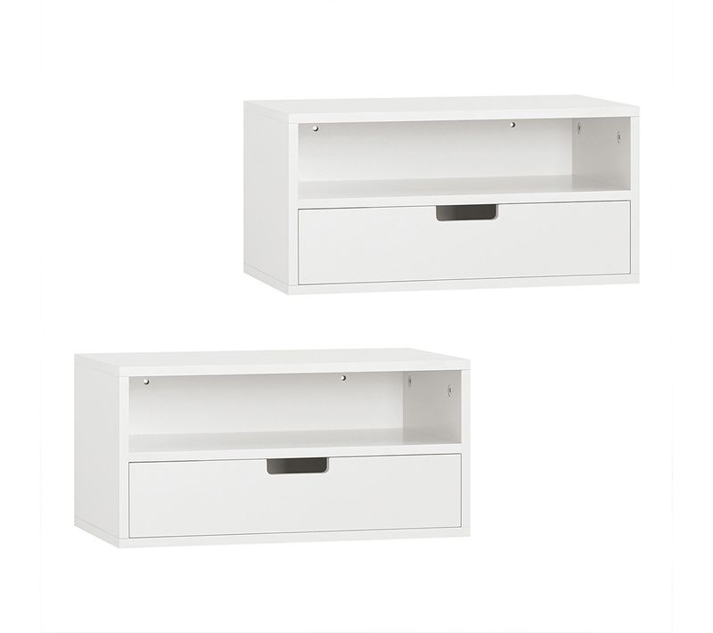 Table De Chevet à 2 Tiroirs Blanc 45x25x22cm Moderne Nkd03-wx2