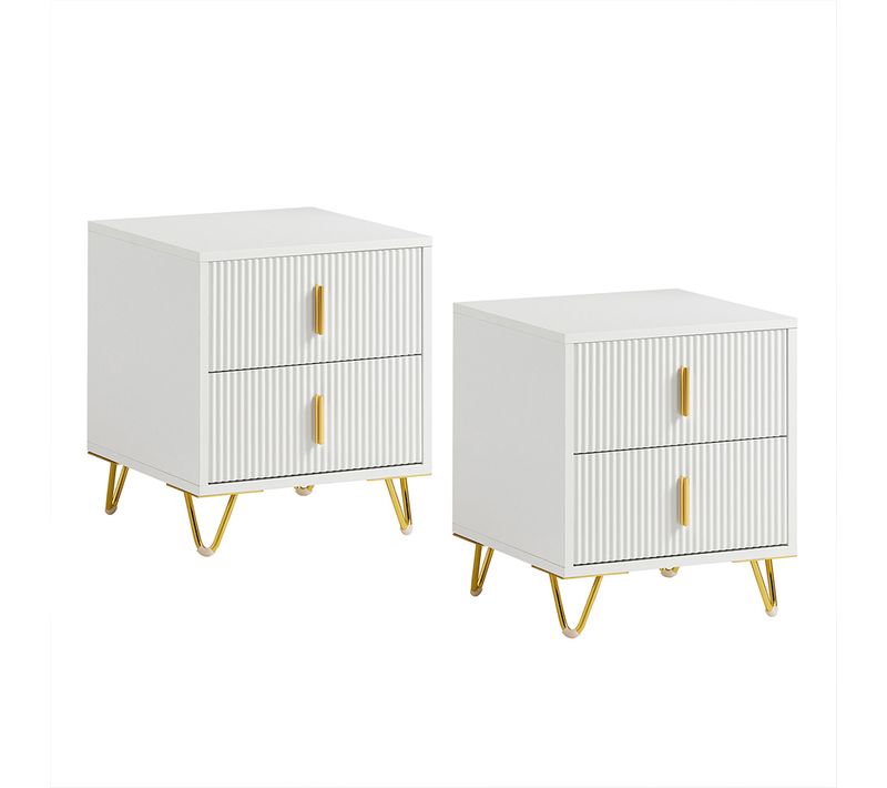 Table De Chevet à 2 Tiroirs Blanc 40.01x46.99x40.01cm Fonctionnel Fbt115-wx2