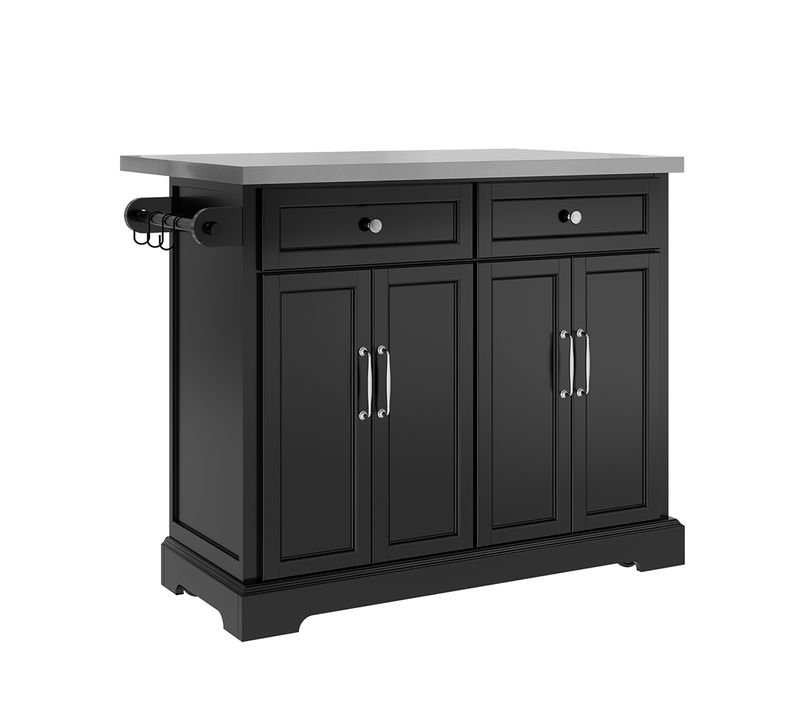 Îlot De Cuisine Noir Avec Tiroirs 115x71x93cm Fkw71-iii-sch