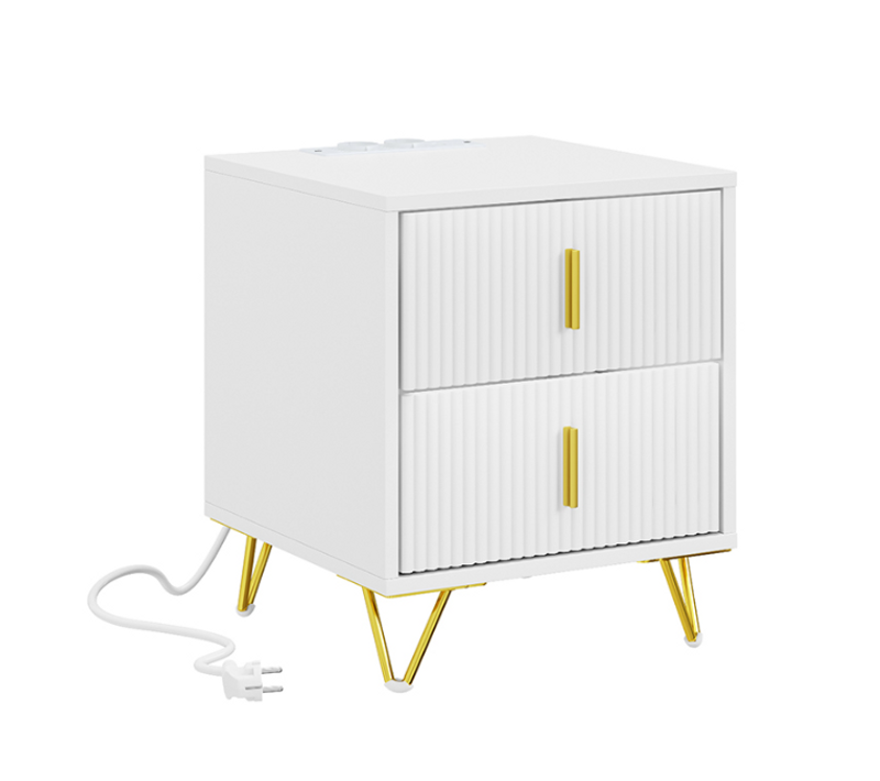 Chevet Blanc 2 Tiroirs Avec Prise USB 40x40x47cm Fbt115-e-w