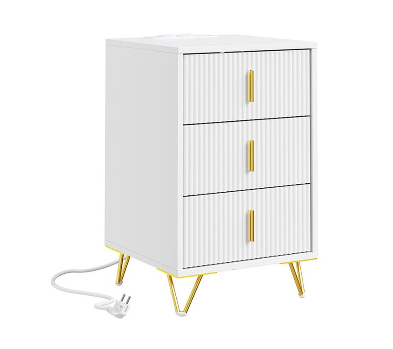Chevet 3 Tiroirs Avec Chargeur Blanc 40x40x63.5cm Fbt115-l-e-w