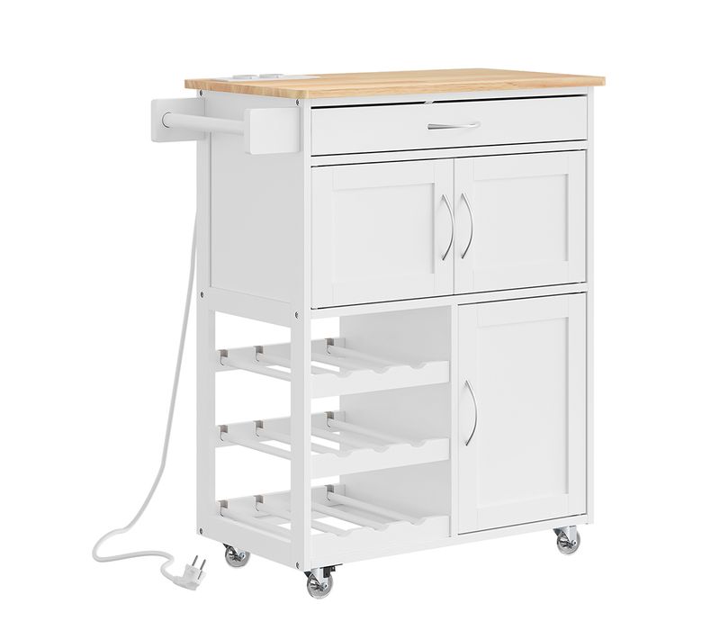Chariot De Cuisine Blanc Avec Tiroir, 75x37x87 Cm, Fkw45-e-wn