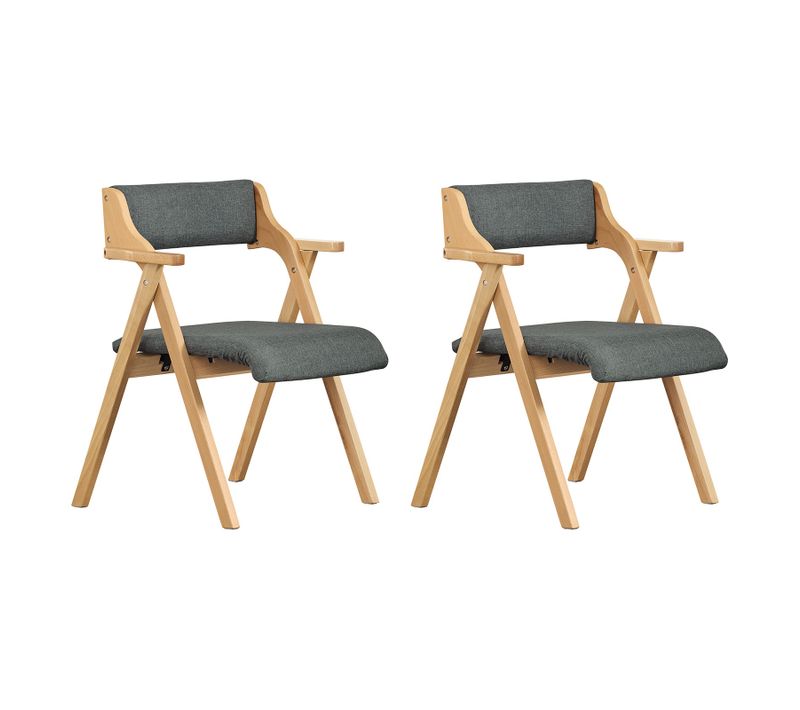 Lot De 2 Chaises Pliantes Grises Avec Accoudoirs, Structure En Bois Massif, 61,5x56x77,6 Cm