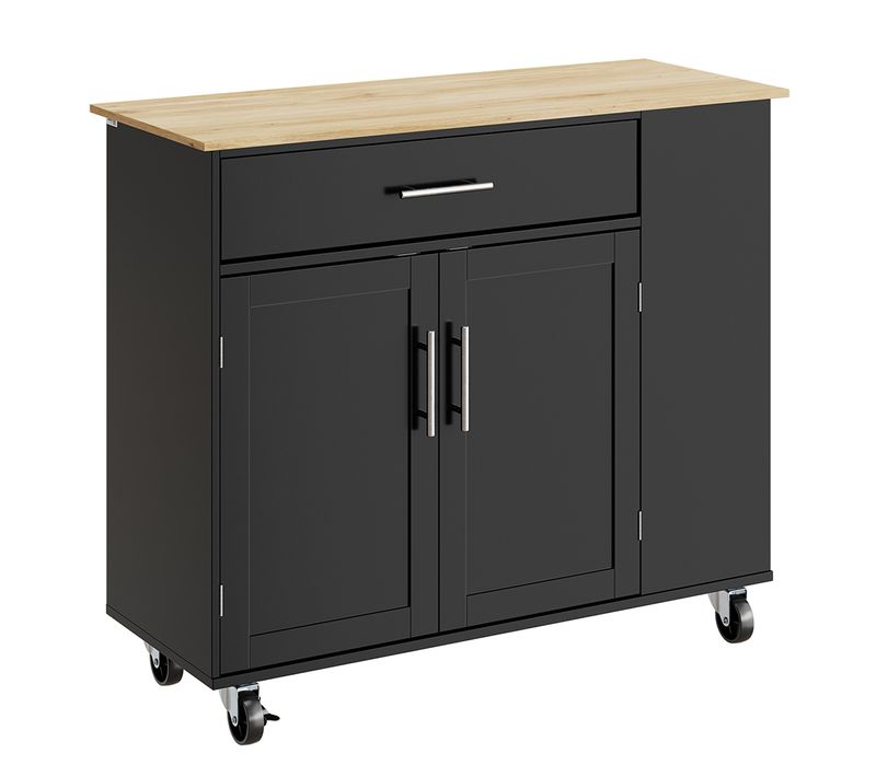 Îlot De Cuisine Mobile Avec Tiroir Et Roulettes Noir Chêne Clair 99x40x84.3 Cm Fkw133-sch