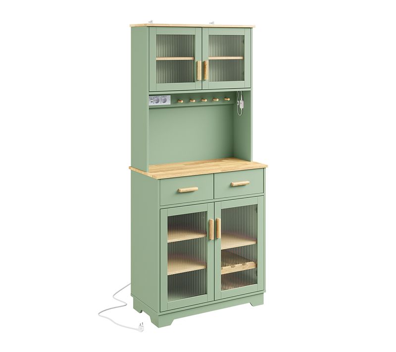 Vitrine De Cuisine Avec Tiroirs Vert 78x38x180cm Fsb108-e-gr