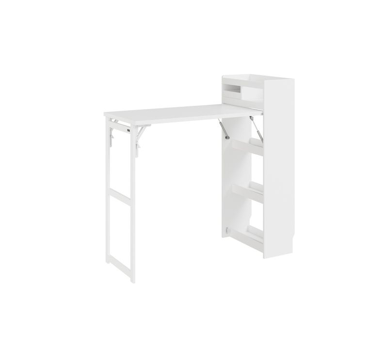 Îlot De Cuisine Escamotable Blanc Avec Plan De Travail Pliable Et Rangements, 53x199.5x120 Cm