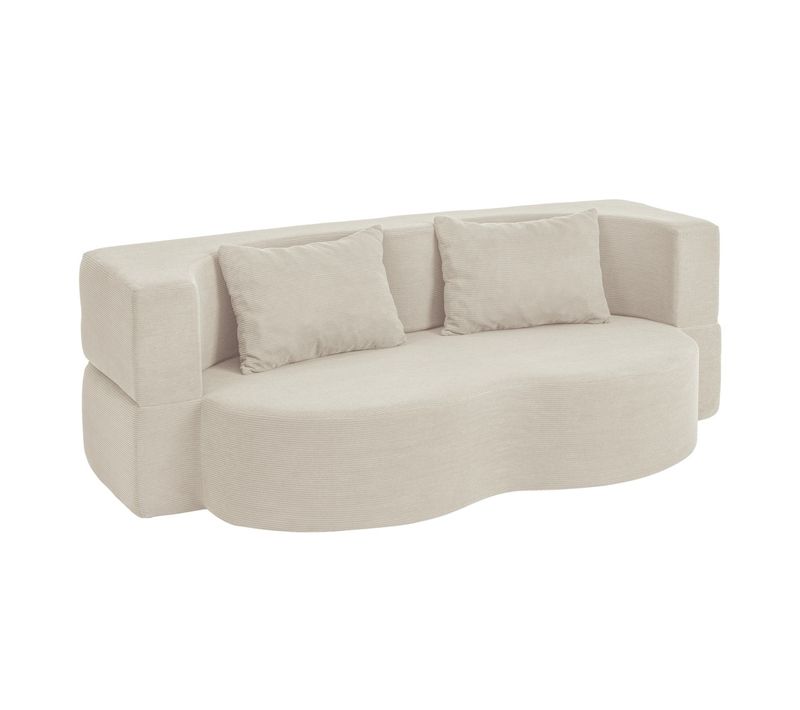 Canapé-lit 2 Places Convertible En Velours Côtelé Beige 177x107x32 Cm Fst101-mi