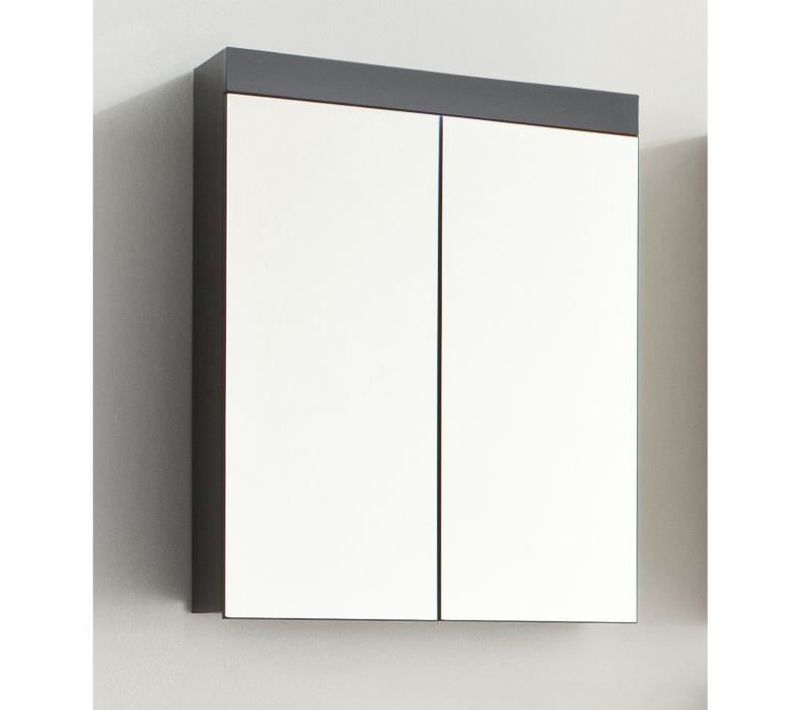 Meuble De Salle De Bain - Armoire De Toilette - Miroir - 2 Portes - Gris - L60xp17xh77cm - Amanda