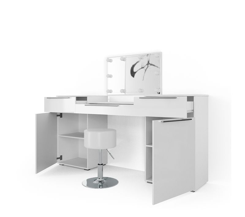 Coiffeuse Lilli 28870 Blanc 190cm Avec Éclairage LED Et Tabouret