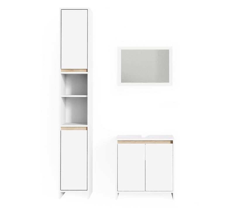 Meubles Bain Emma 29825 Blanc/sonoma 3 Pièces, Avec Armoire Haute
