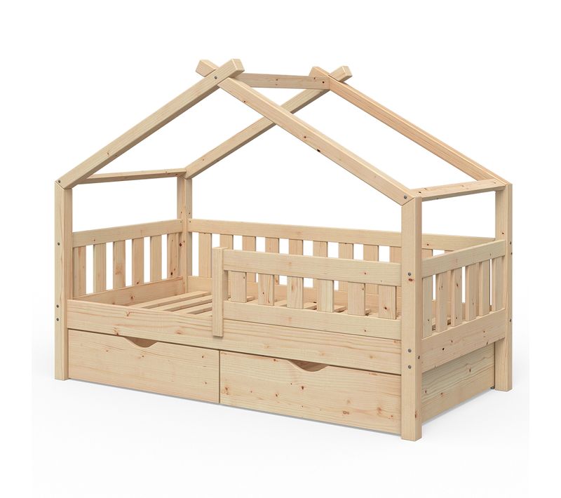 Lit Cabane Design 33271 Naturel Bois 80x160 Cm Avec 2 Tiroirs