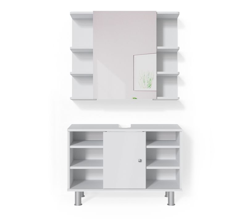 Meubles Bain Fynn 34713 Blanc 2 Pièces, Armoire Basse 80 Cm