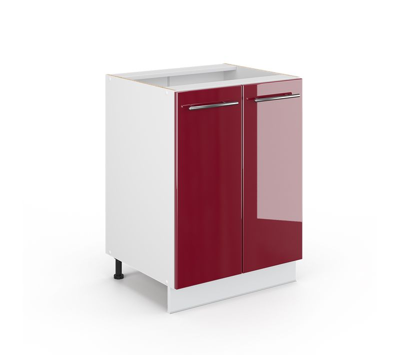 Meuble Bas De Cuisine Fame-line, Rouge Bordeaux Haute Brillance, 60cm