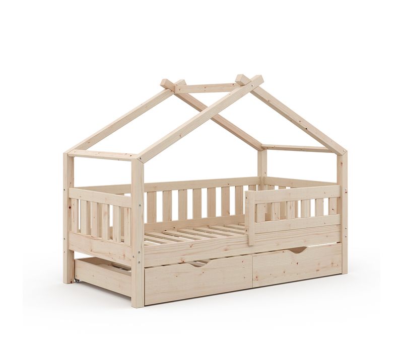 Lit Cabane Design 35964 Naturel Bois 80x160 Cm Avec Lit Dappoint