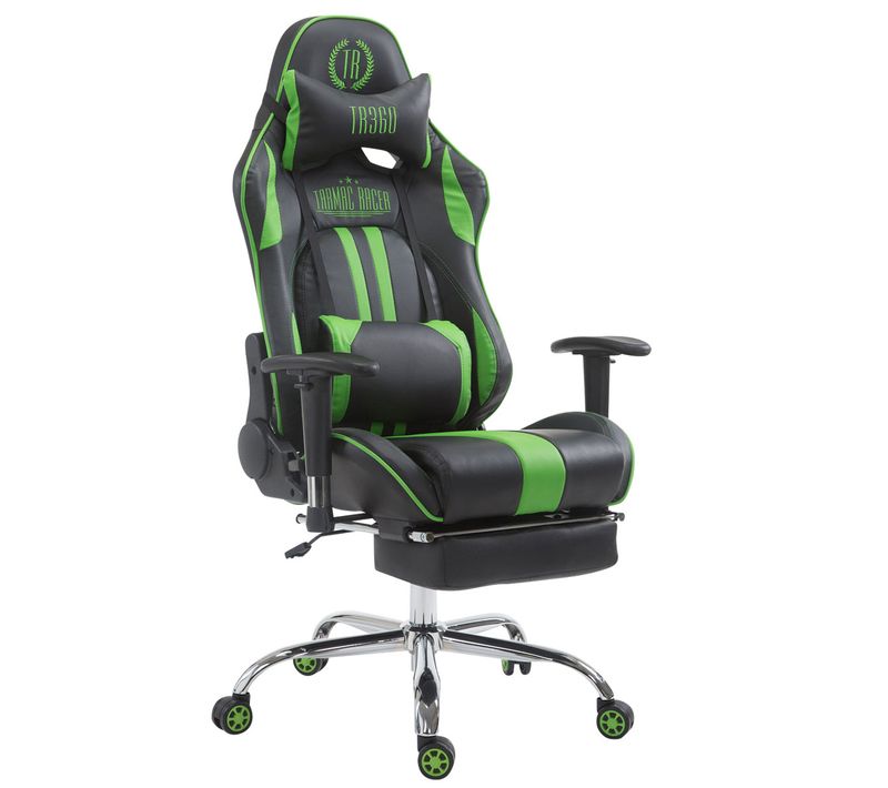 Fauteuil De Bureau Gamer Limit V2 En Similicuir Noir / Vert/avec Repose-pieds
