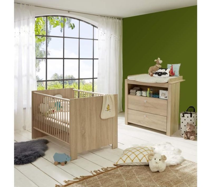 Chambre Bébé Duo : Lit 70 X 140 Cm + Commode à Langer Olivia - Chene - Trend Team